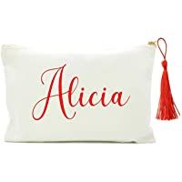 Los mejores  - Didart Handmade Neceser personalizado Bolso Mujer en algodón blanco. Con borla y nombre en rojo. 2 TAMAÑOS. Regalo…